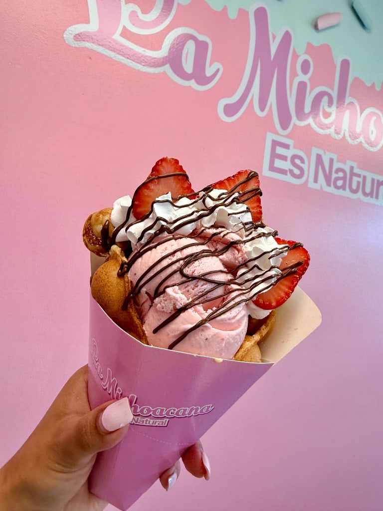 Strawberry bubble waffle cone
