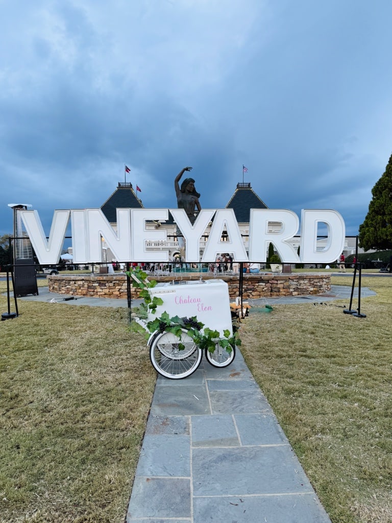 La Michoacana Es Natural frozen treats cart at Vineyard Chateau Elon event — Gainesville GA catering